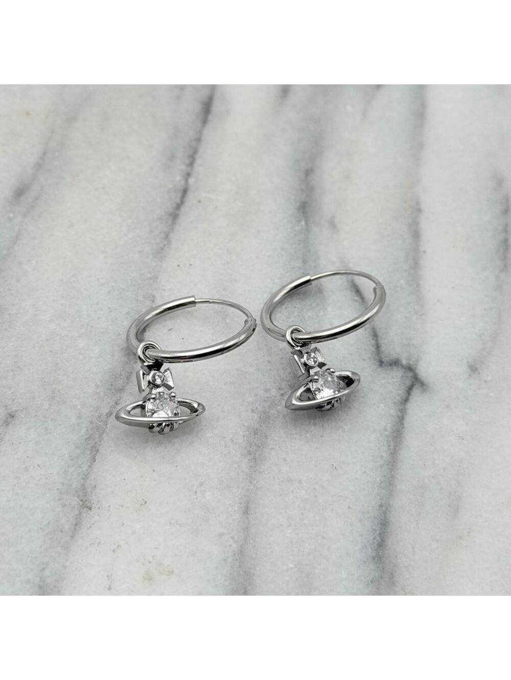 Vivienne Westwood Nina Spark Crystal Saturn Hoop Earring Slr - Picture 5 of 5